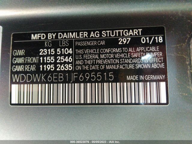WDDWK6EB1JF695515 Mercedes-Benz C-class Amg C 43