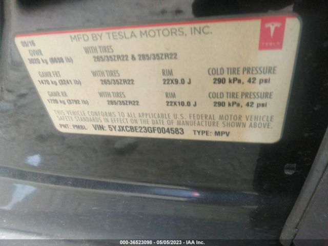 5YJXCBE23GF004583 Tesla Model X 70d/90d/75d/60d/p100d