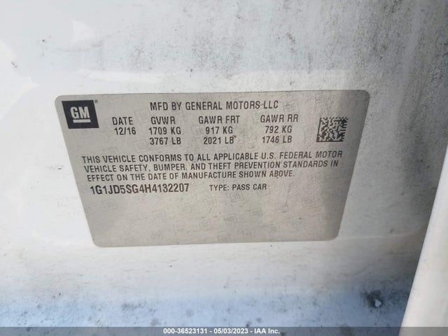 Chevrolet SONIC LT 2017 1G1JD5SG4H4132207 Image 9