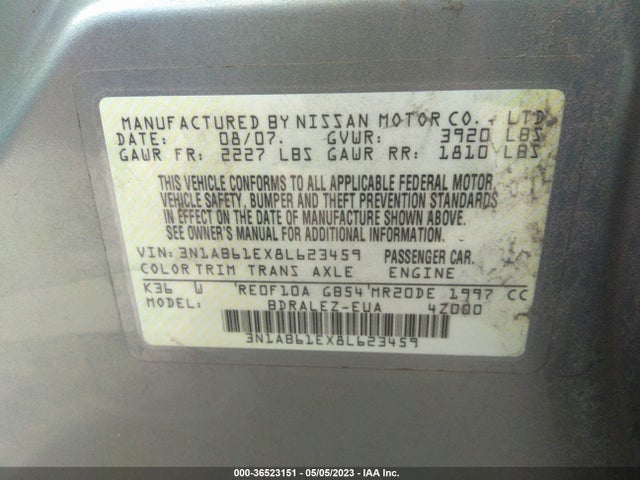 2008 NISSAN SENTRA 2.0 S VIN: 3N1AB61EX8L623459