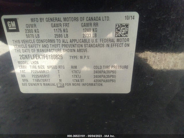 Chevrolet EQUINOX LT 2015 2GNFLFEK7F6180826 Image 10