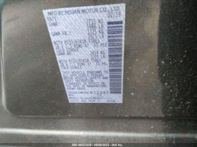 5N1DR2MN2KC612142 Nissan Pathfinder Sl