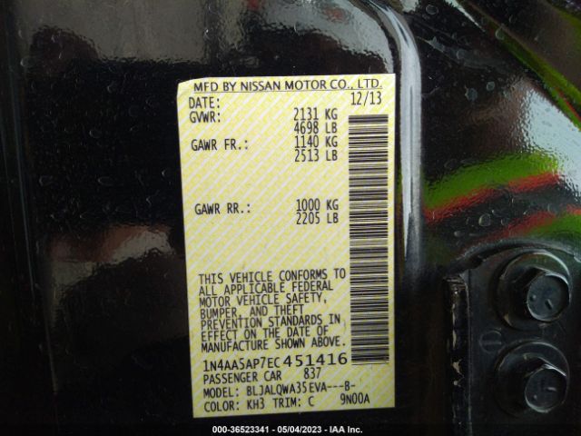 1N4AA5AP7EC451416 Nissan Maxima 3.5 S/3.5 Sv