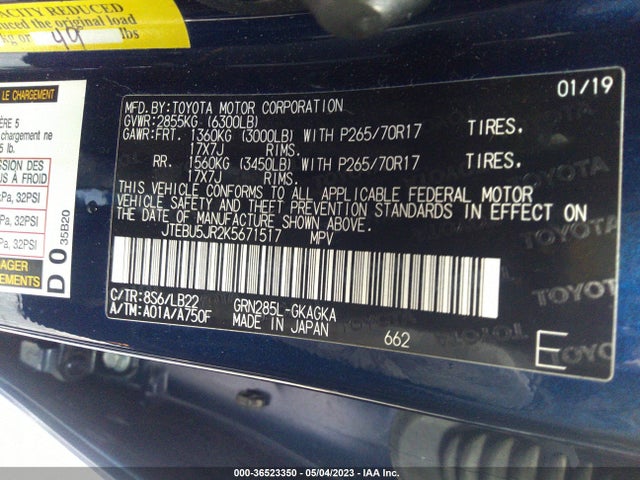 Toyota 4RUNNER SR5 2019 JTEBU5JR2K5671517 Image 10