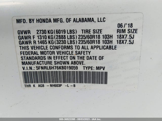 Honda Odyssey Ex-l 2019 5FNRL6H76KB019059 Image 9