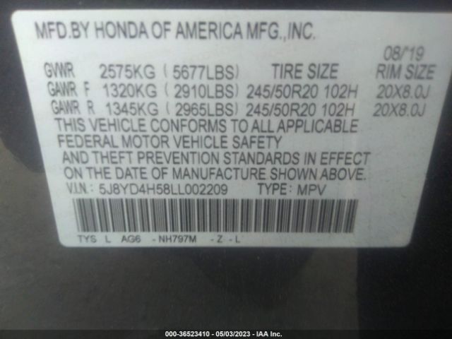 5J8YD4H58LL002209 Acura Mdx W/technology Pkg