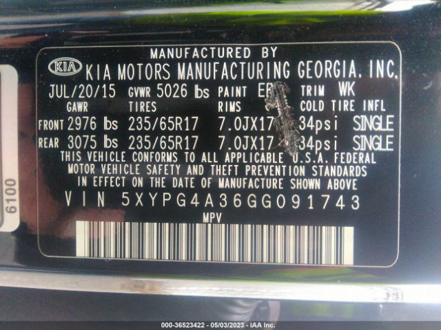 5XYPG4A36GG091743 KIA SORENTO L