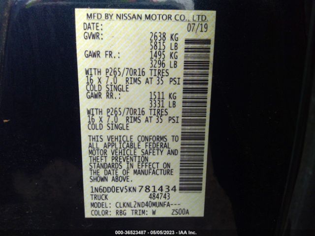 1N6DD0EV5KN781434 Nissan Frontier Sv