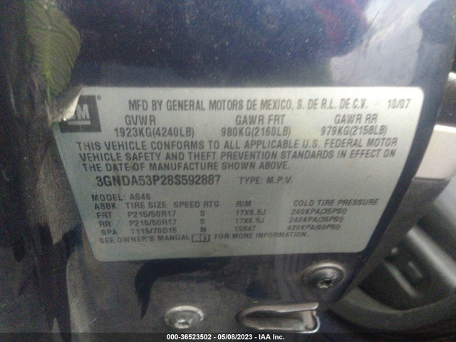 2008 CHEVROLET HHR LT VIN: 3GNDA53P28S592887