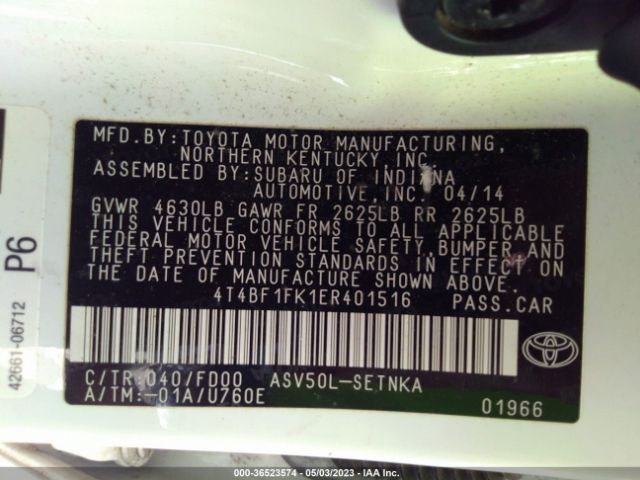 4T4BF1FK1ER401516 Toyota Camry L/le/xle/se/se Sport