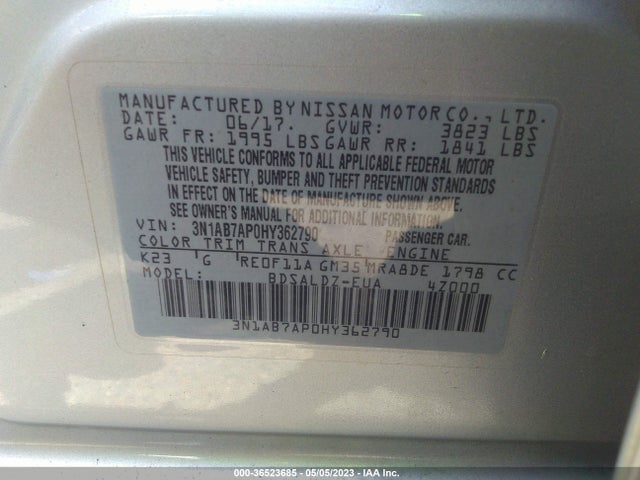 Nissan SENTRA SV 2017 3N1AB7AP0HY362790 Image 11