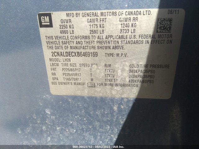 2011 CHEVROLET EQUINOX LT W/1LT VIN: 2CNALDECXB6469169