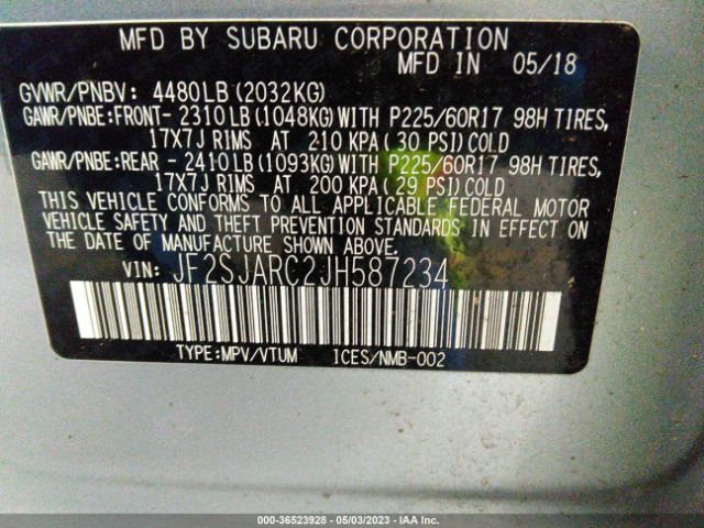 JF2SJARC2JH587234 Subaru Forester Limited
