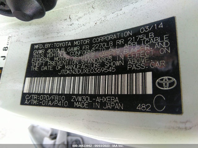 Toyota Prius Four/five/three/one/two 2014 JTDKN3DUXE0369545 Image 9