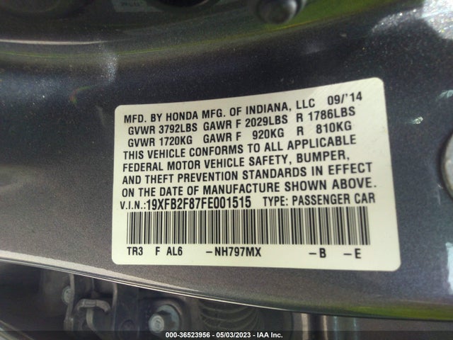 Honda Civic Sedan Ex 2015 19XFB2F87FE001515 Image 9