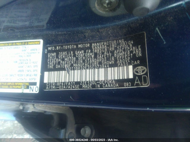 2005 TOYOTA COROLLA CE/S/LE VIN: 2T1BR32E35C373944