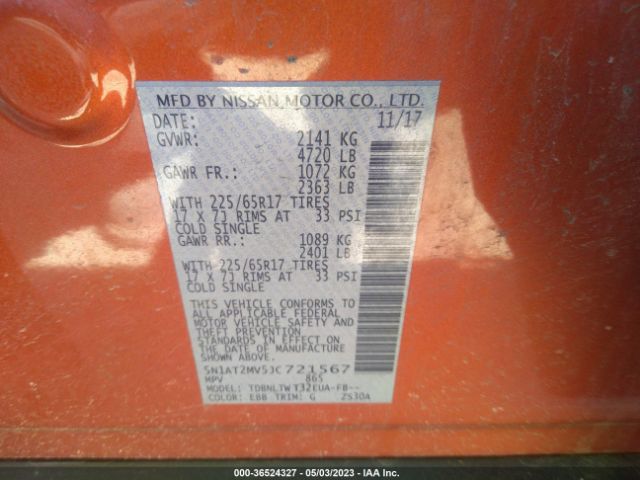 5N1AT2MV5JC721567 Nissan ROGUE SV