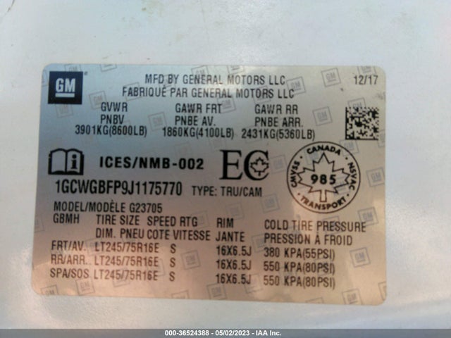 Chevrolet EXPRESS CARGO VAN 2018 1GCWGBFP9J1175770 Image 9