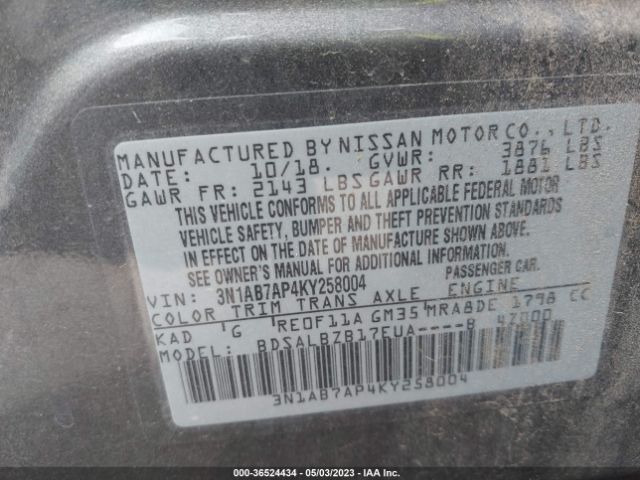 3N1AB7AP4KY258004 Nissan SENTRA S