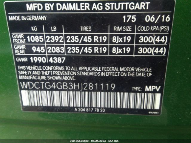 WDCTG4GB3HJ281119 Mercedes-Benz Gla Gla 250