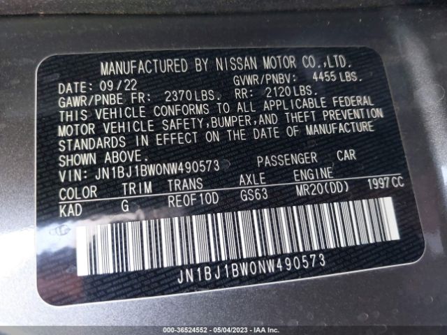 JN1BJ1BW0NW490573 Nissan Rogue Sport Sv