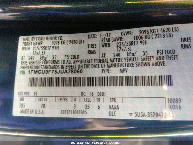 Ford ESCAPE S 2018 1FMCU0F75JUA78060 Image 10