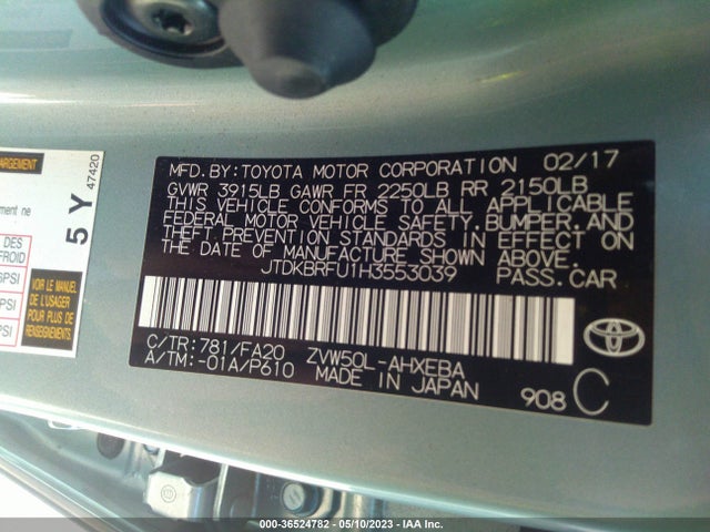 Toyota Prius Two/two Eco/three 2017 JTDKBRFU1H3553039 Image 11
