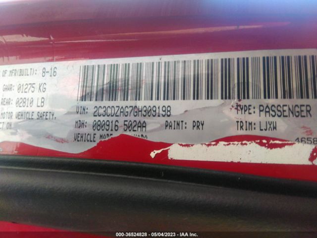 2C3CDZAG7GH309198 Dodge Challenger Sxt Plus
