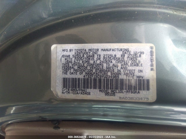 2000 TOYOTA SIENNA LE/XLE VIN: 4T3ZF13C9YU234985