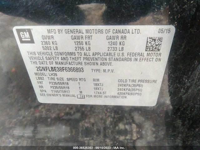 Chevrolet EQUINOX LT 2015 2GNFLBE38F6366893 Image 10