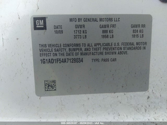 2010 CHEVROLET COBALT LT W/1LT VIN: 1G1AD1F54A7128034