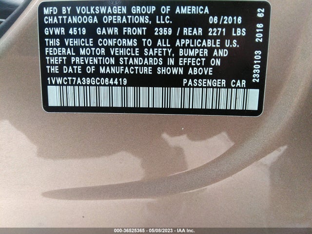 1VWCT7A39GC064419 Volkswagen Passat 1.8t Sel