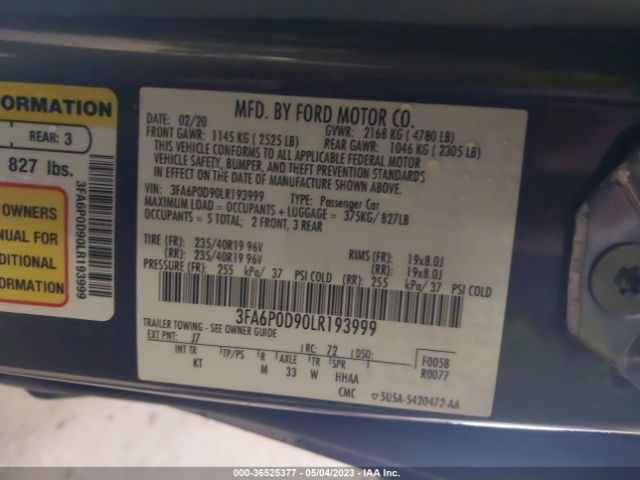 3FA6P0D90LR193999 Ford Fusion Titanium