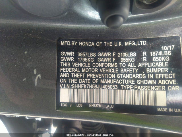 Honda Civic Hatchback Ex 2018 SHHFK7H58JU405053 Image 9