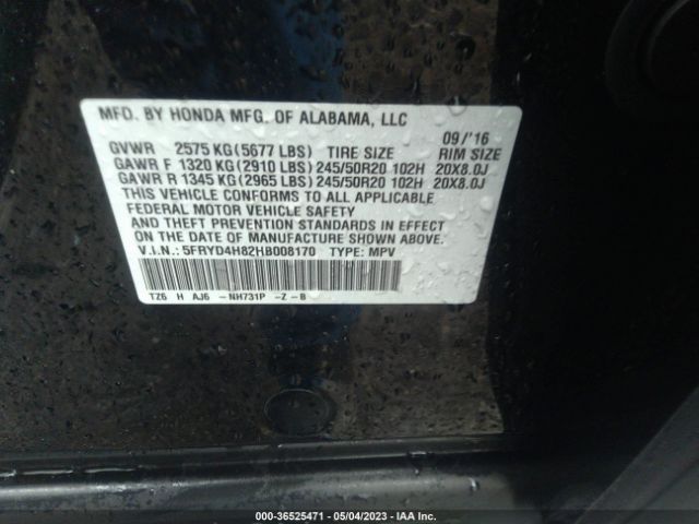 5FRYD4H82HB008170 Acura Mdx W/advance Pkg