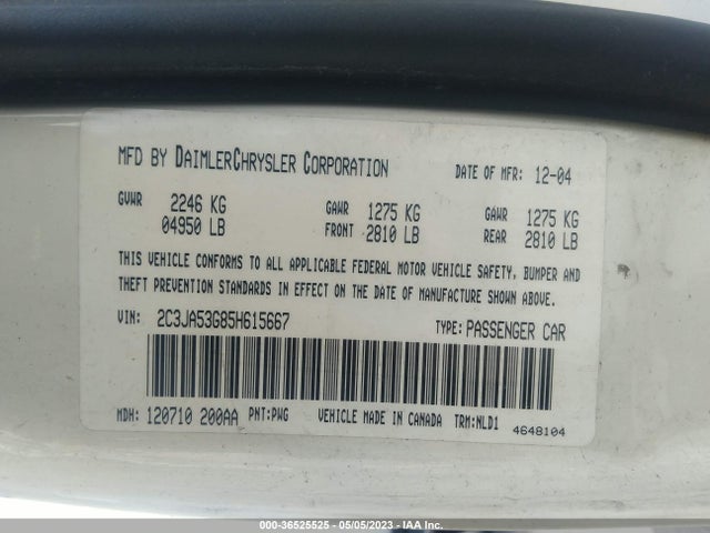 2005 CHRYSLER 300 300 TOURING VIN: 2C3JA53G85H615667