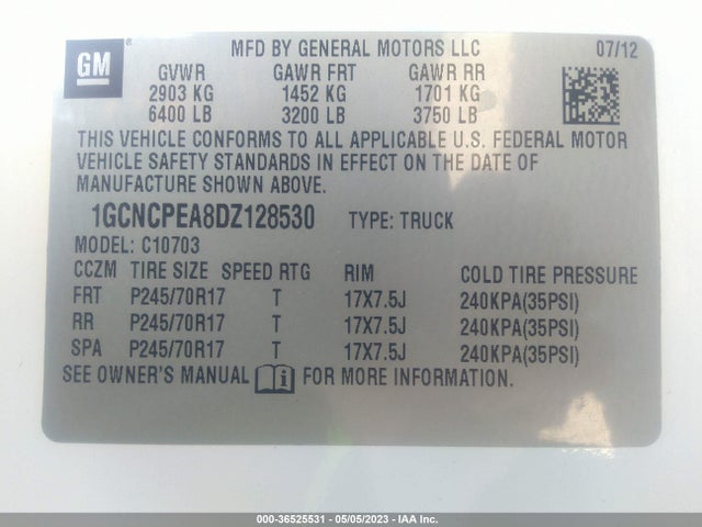 2013 CHEVROLET SILVERADO 1500 WORK TRUCK VIN: 1GCNCPEA8DZ128530