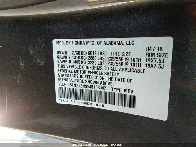 Honda Odyssey Elite 2018 5FNRL6H99JB108947 Image 10