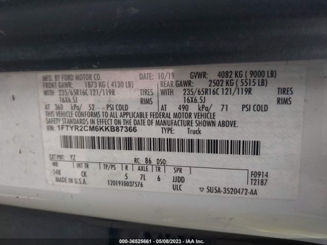 1FTYR2CM6KKB87366 Ford TRANSIT VAN