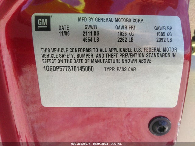 2007 CADILLAC CTS VIN: 1G6DP577370145060