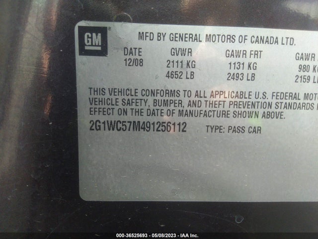 2009 CHEVROLET IMPALA 2LT VIN: 2G1WC57M491256112