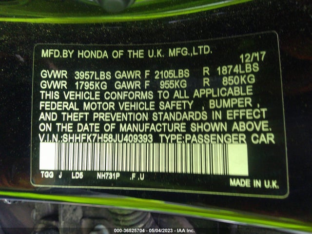 Honda Civic Hatchback Ex 2018 SHHFK7H58JU409393 Image 9