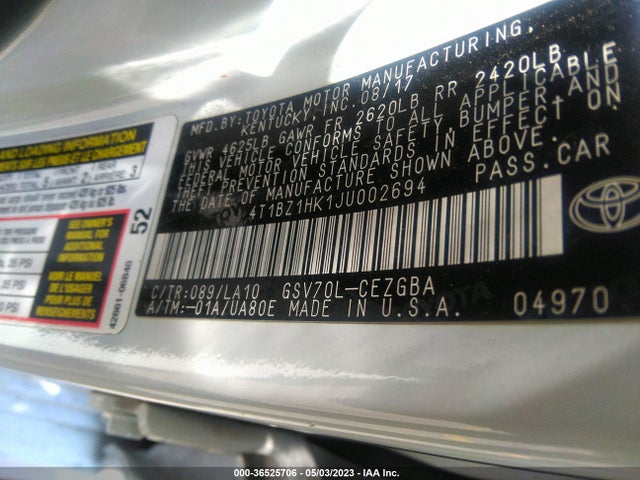 2018 Toyota Camry, VIN: 4T1BZ1HK1JU002694