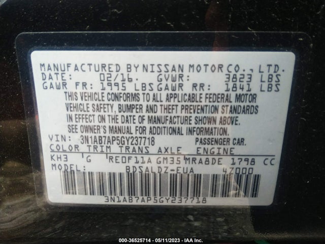 Nissan SENTRA SV 2016 3N1AB7AP5GY237718 Image 9