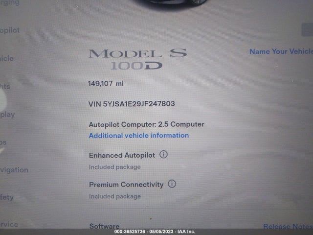 Tesla Model S 75d/100d/p100d 2018 5YJSA1E29JF247803 Image 10