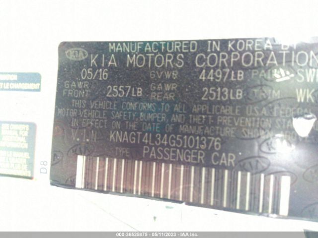 KNAGT4L34G5101376 KIA Optima Lx