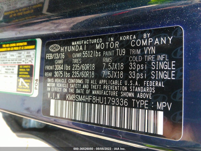 Hyundai Santa Fe Se 2017 KM8SM4HF8HU179336 Image 9