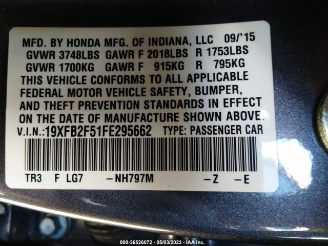 Honda Civic Sedan Lx 2015 19XFB2F51FE295662 Image 10