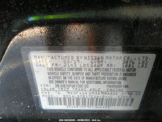 Nissan SENTRA SV 2019 3N1AB7AP9KY366120 Image 9