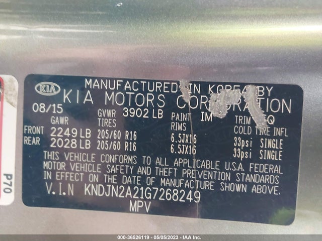 KIA Soul Base 2016 KNDJN2A21G7268249 Image 10
